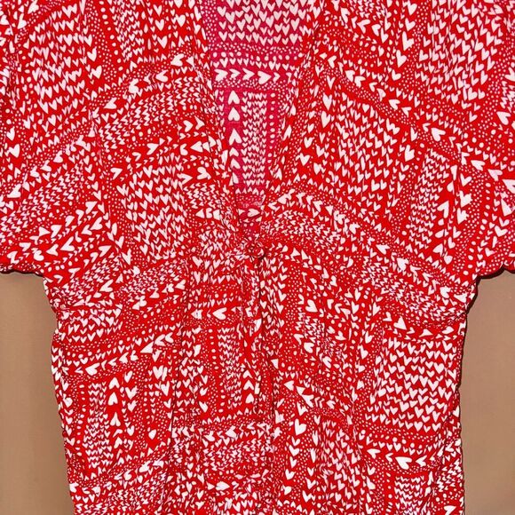 Victoria Secret Women's Front Tie Red Floral Short Sleeve Blouse Top Size Small - Picture 8 of 11